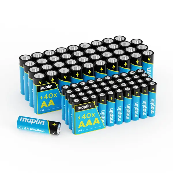 Image of Maplin Maplin 40x AA LR6 / 40x AAA LR03 7 Year Shelf Life 1.5V High Performance Alkaline Batteries 416MAP