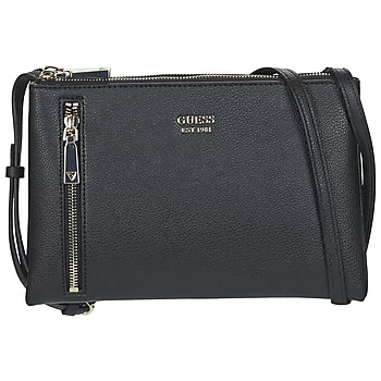 Image of Guess NAYA DOUBLE ZIP CROSSBODY womens Shoulder Bag in Black - Sizes One size