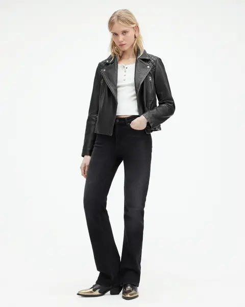 Image of AllSaints Cargo Distressed Leather Biker Jacket