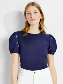 Image of Butterfly Eyelet Tee - Blue - L (Uk 16)