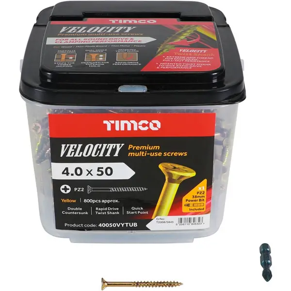 Image of Velocity Premium Countersunk Pozi Wood Screws Handy Tub 40050VYTUB Diameter: 4mm