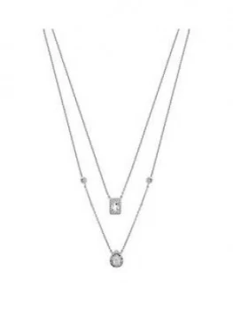 Image of Simply Silver Double Emerald And Pear Cut Halo Pendant Necklace