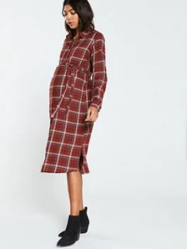 Image of Mama-Licious Aviaja Lia Woven Shirt Dress - Maroon