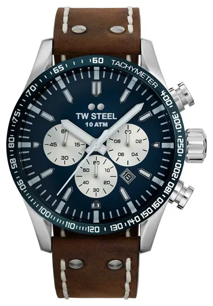 Image of TW Steel VS121 Volante Blue Chronograph Dial Brown Watch