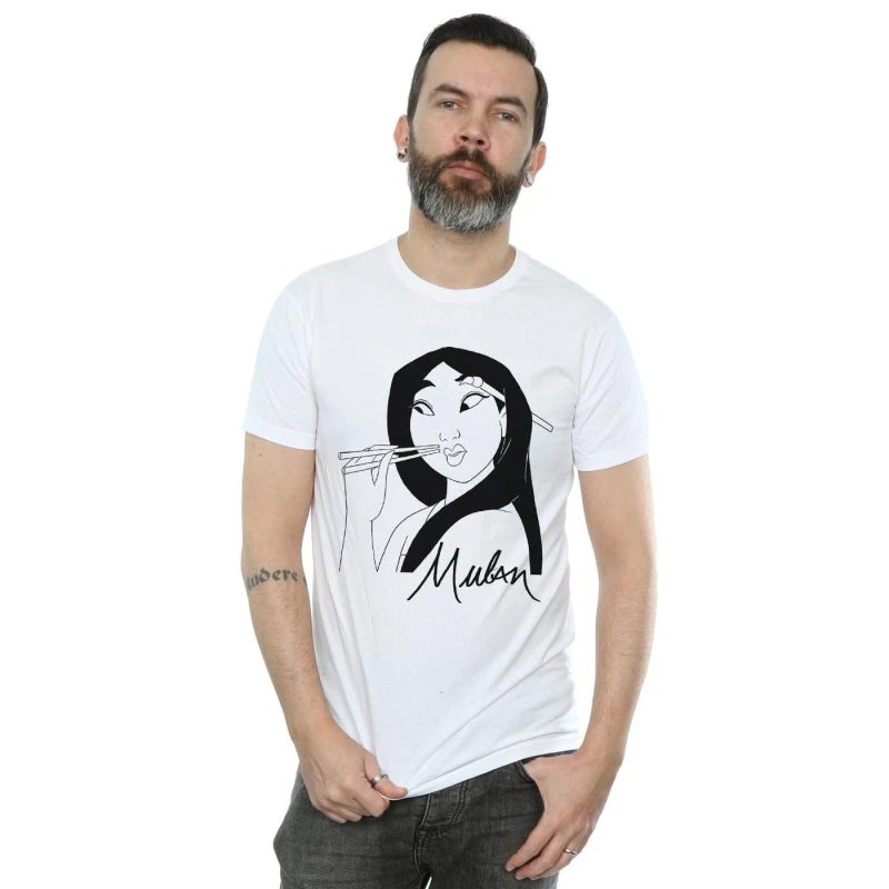 Image of Disney Men Mulan Chopsticks T-Shirt in White Size: Small White S Male 5059308819628