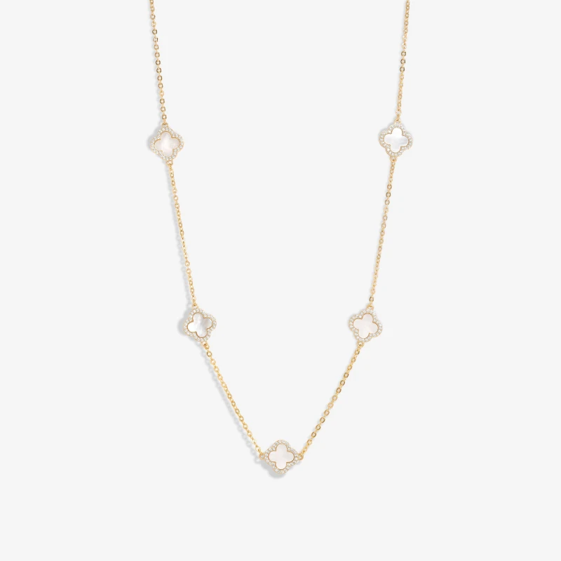 Image of Jon Richard Gold Plated And Mother of Pearl Station Clover Necklace Gold