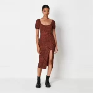 Image of Missguided Milkmaid Split Dress - Brown