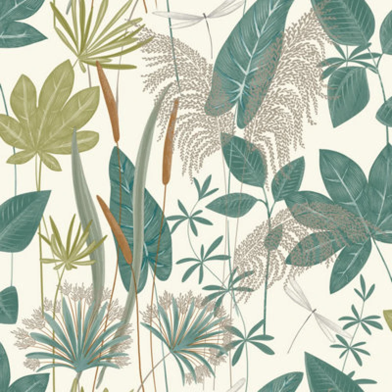 Image of Grandeco Foliage Sprigs Loma Textured Wallpaper, Green