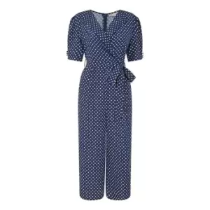 Image of Yumi Navy Spot Print Retro Culotte Jumpsuit - Blue