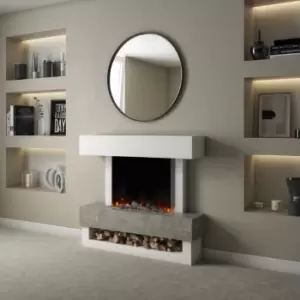 Image of White & Grey Concrete Effect Freestanding Smart Electric Fireplace - AmberGlo