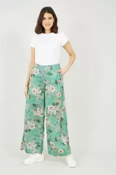 Image of Sage Green Tropical Palm Print Trousers