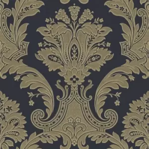 Image of Belgravia Decor Amara Damask Navy Textured Wallpaper