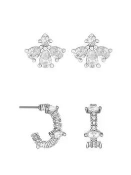 Image of Jon Richard Rhodium Plated Hoop And Stud Earrings - Pack Of 2