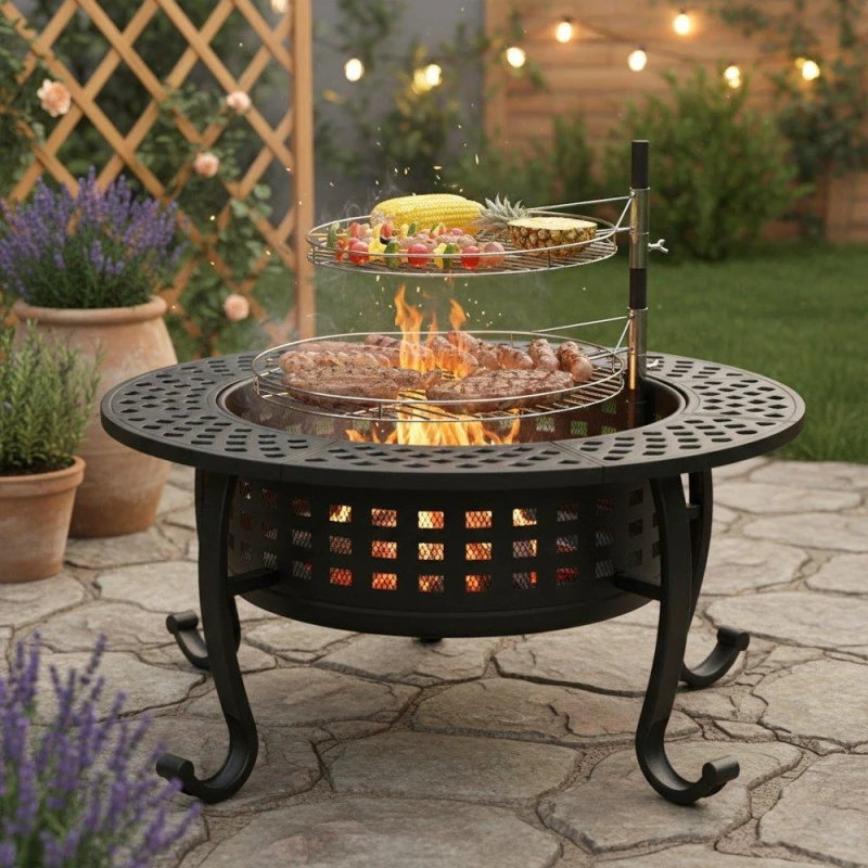 Image of Breeins Heavy Duty Wood Fire Pit with Dual Grill Grates Black unisex One size