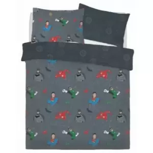 Image of Justice League Graphic Grid Reversible Duvet Set (Double) (Multicoloured) - Multicoloured
