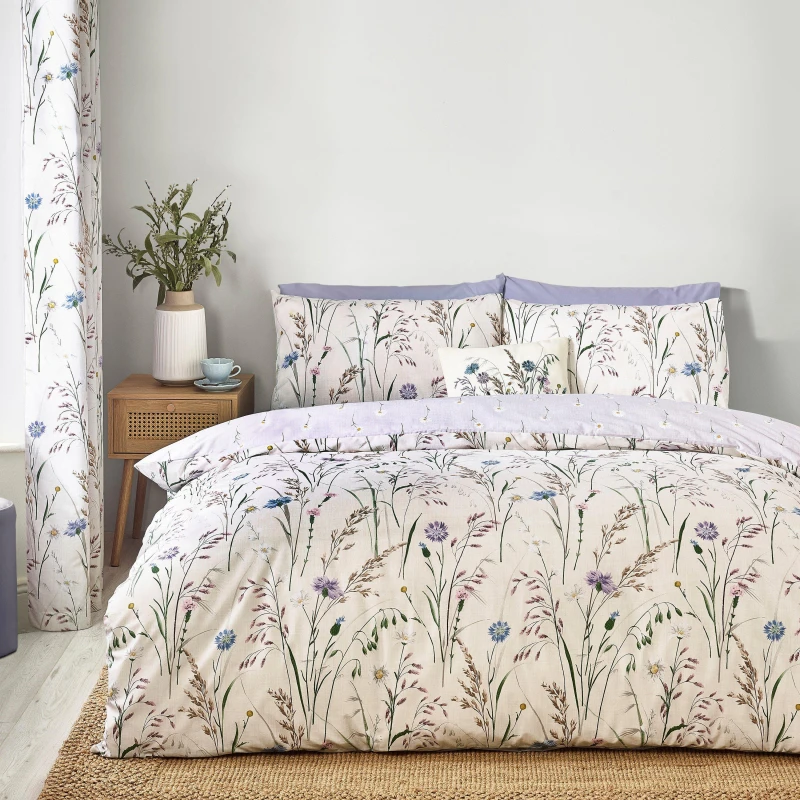 Image of Catherine Lansfield Catherine Lansfield 'Grasmere Floral' Reversible Duvet Cover Set in Lilac Size: Single Lilac Single Unisex 5057681175263