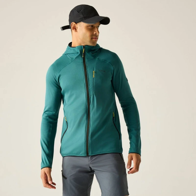 Image of Regatta Mens Kadley Full Zip Hooded Midlayer in Teal Size: XL Teal Male XL
