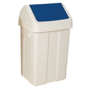 Image of Slingsby Plastic Swing Top Bin 50 Litre White With Blue Lid 330350
