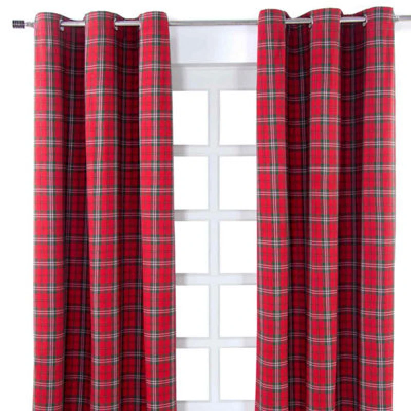 Image of Homescapes Edward Tartan Check Ready Made Eyelet Curtain Pair, 137 X 182cm Drop