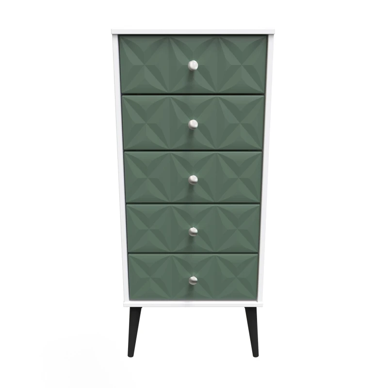 Image of Toledo 5 Drawer Tallboy In Labrador Green & White (Ready Assembled)