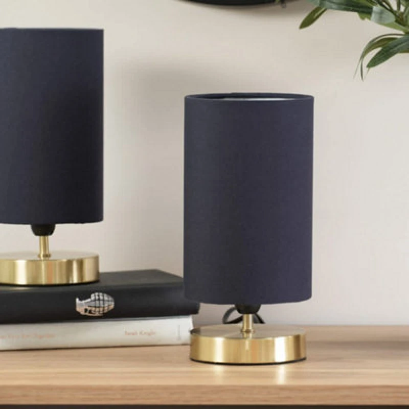 Image of ValueLights ValueLights Francis Brushed Gold Dimmable Touch Table Lamps with Fabric Shade in Navy Navy One Size Unisex 5016529269427