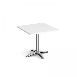 Image of Roma square dining table with 4 leg chrome base 800mm - white