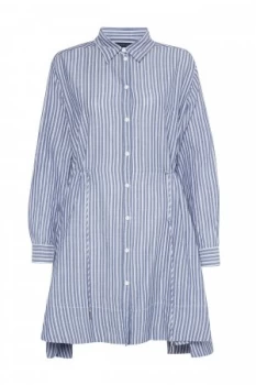 Image of French Connection Tatus Stripe Drawstring Shirt Dress Blue
