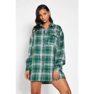 Image of I Saw It First Oversized Brushed Check Shirt Dress - Green