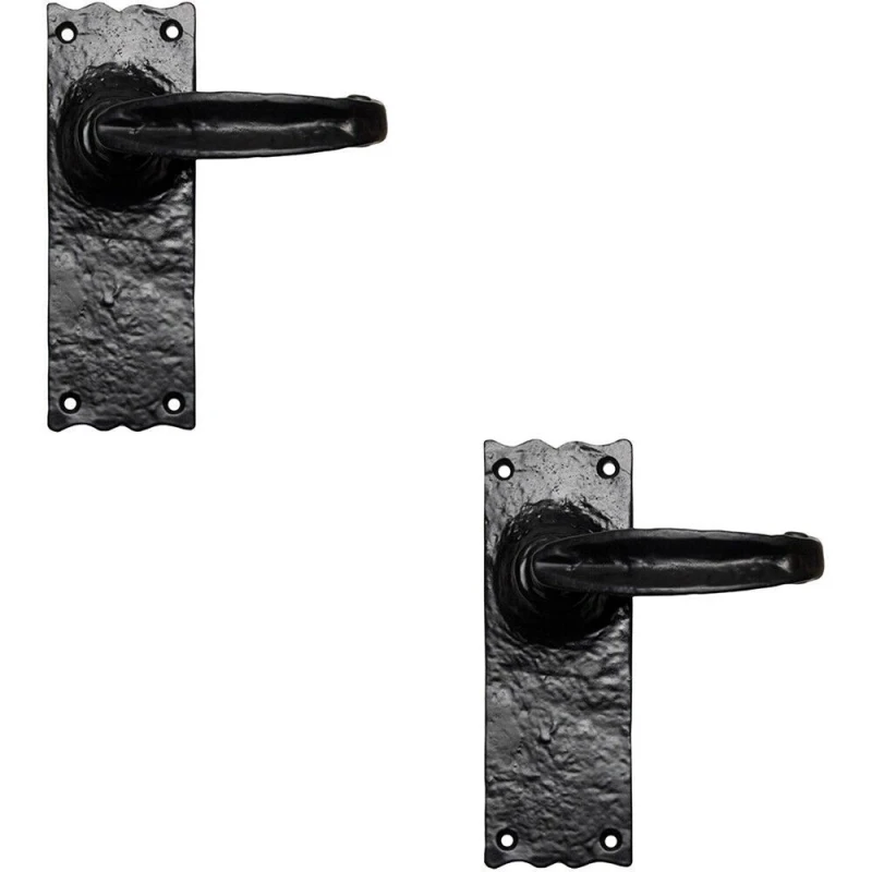 Image of Loops 2x PAIR Forged Straight Lever Handle on Latch Backplate 155 x 55mm Black Antique Black