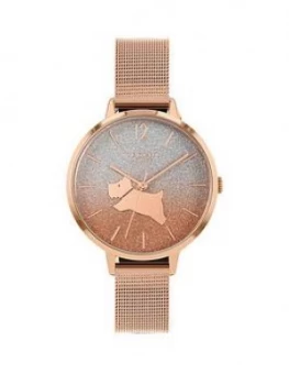 Image of Radley Gold Glitter Dial Gold Stainless Steel Mesh Strap Ladies Watch