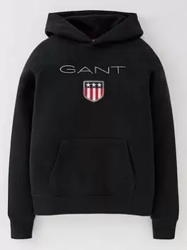 Image of Gant Boys Shield Hoodie - Black, Size 15 Years