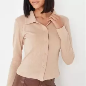Image of Missguided Tall Rib Shirt - Beige