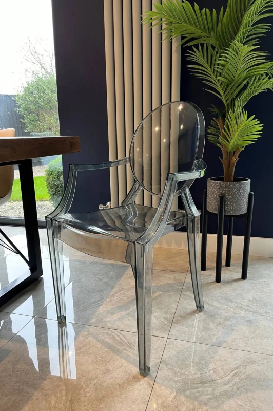 Image of Fusion Living Ghost Style Plastic Louis Armchair in Grey Grey Unisex