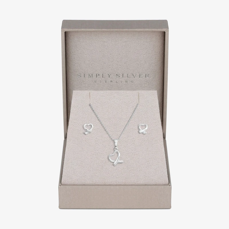 Image of Simply Silver Sterling Silver 925 Polished Open Heart Set Jewellery Sets One Size Silver 72152411000