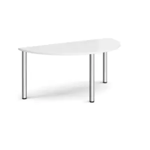 Image of Semi circular chrome radial leg meeting table 1600mm x 800mm - white