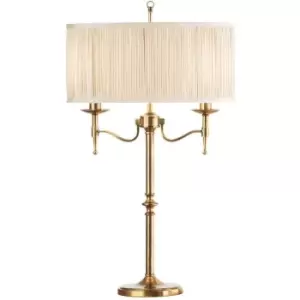 Image of Avery Luxury Twin Table Lamp Antique Brass & Beige Shade Traditional Bulb Holder