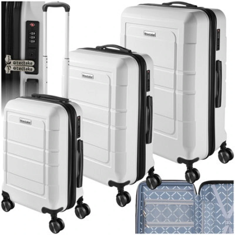 Image of Tectake Suitcase Luggage Set - L, M & S Sizes, Abs Plastic, Swivel Wheels, Combination Lock - White