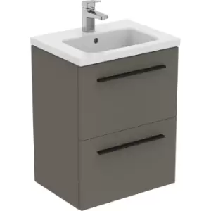 Image of Ideal Standard i. life S Compact Wall Hung Unit with Basin Matt 500mm with Matt Black Handles in Quartz Grey
