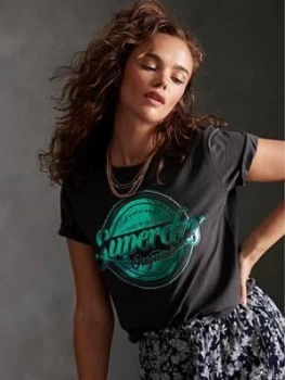 Image of Superdry Original Goods Foil T-Shirt - Dark Grey, Size 6, Women