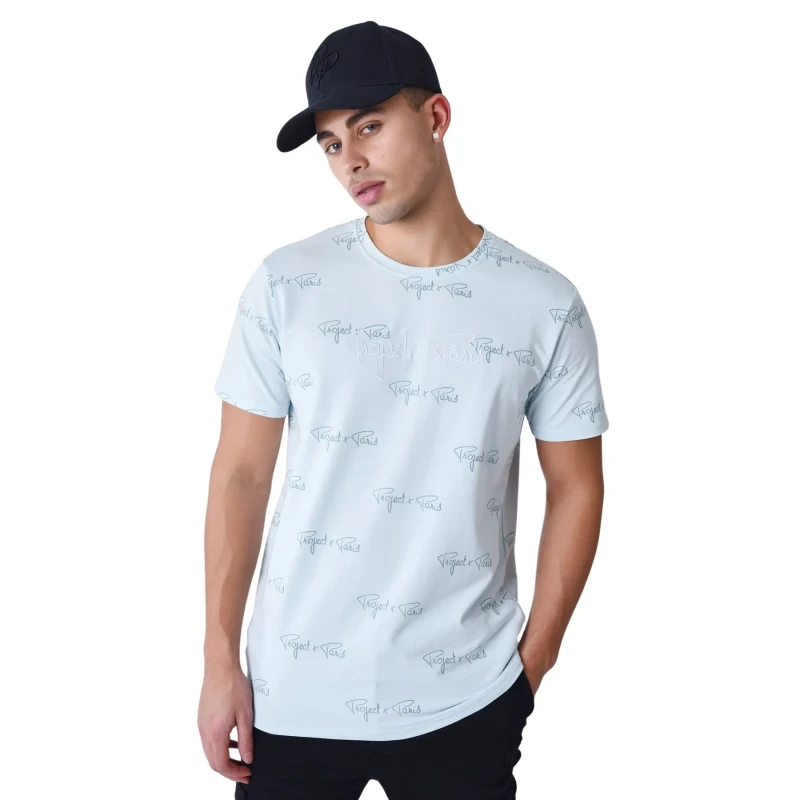 Image of Project X Paris Printed T-Shirt Project X Paris Signature All Over Bleu Male S