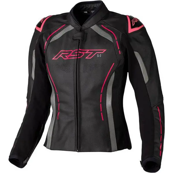Image of RST S1 Ladies Leather Jacket Black Pink Grey Size 8