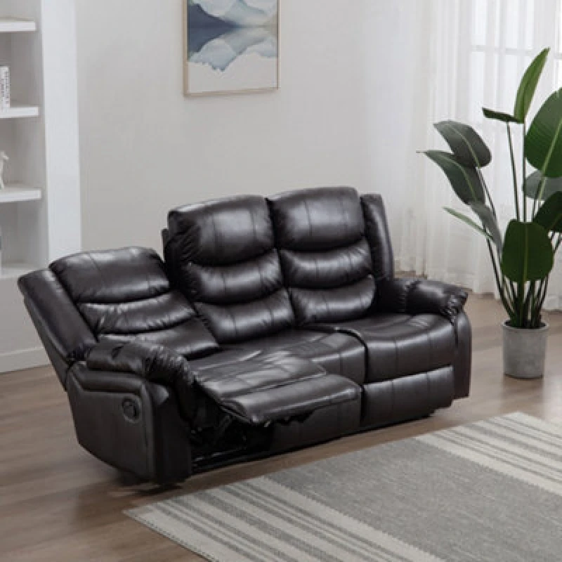 Image of More4Homes Seattle 3 Seater Manual High Back Bonded Leather Recliner Sofa Brown