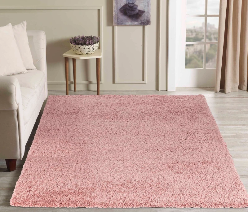Image of Desire Rugs Plain Living Room Shaggy Area Rugs Baby Pink 200X290 Cm