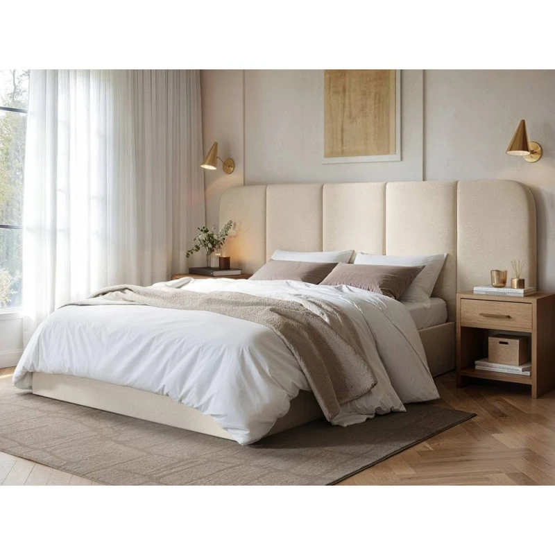 Image of Solace+Co Sienna Hotel Ottoman Bed Cream Velvet Size: Double Cream Unisex Double