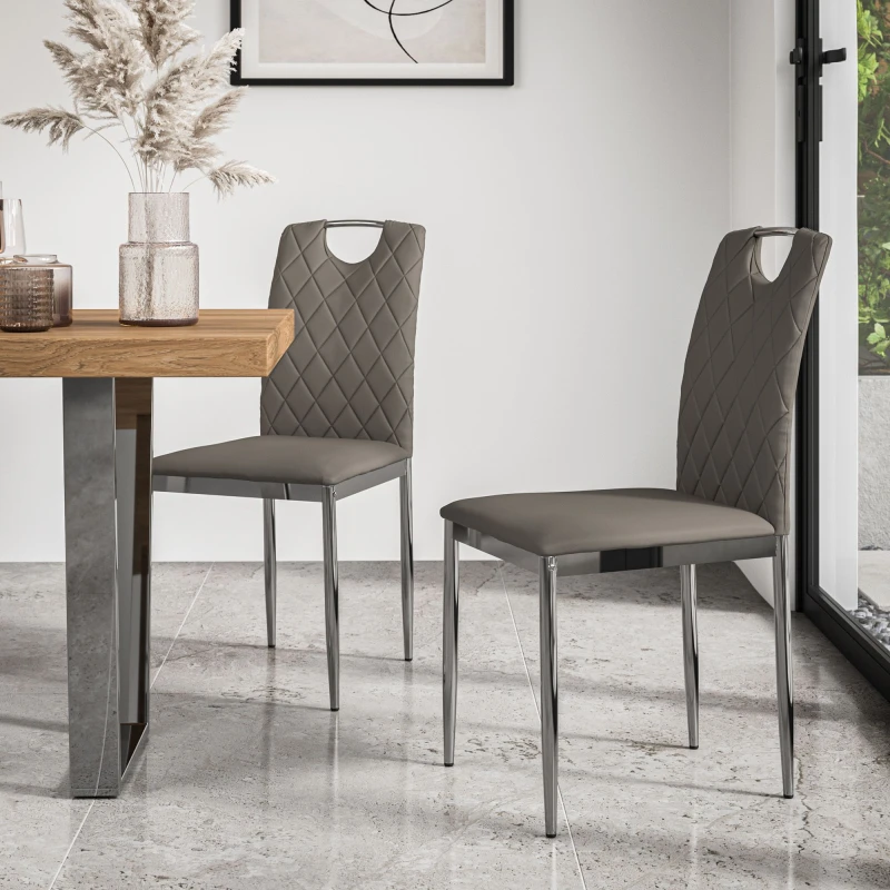 Image of More4Homes Set Of 4 Monza Faux Leather Dining Chair Modern Padded Seat Chrome Legs Kitchen (Grey)