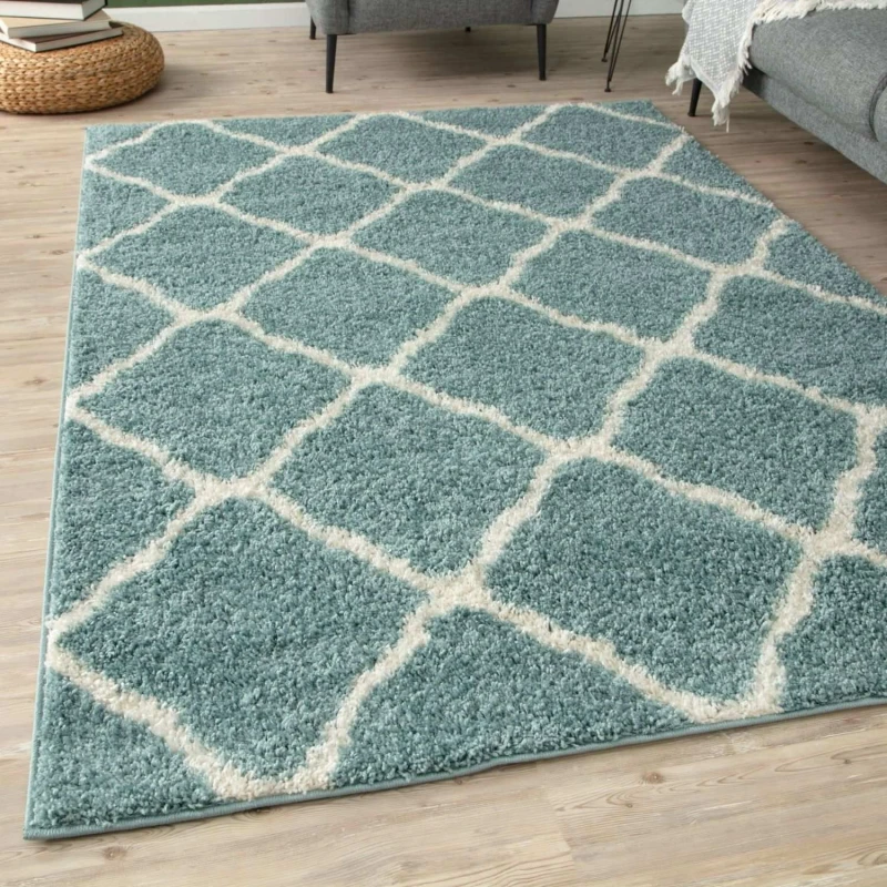 Image of THE RUGS Soft Moroccan Shaggy Rugs & Runners Duck Egg Blue Living Room Size: 80cm x 300cm Duck Egg Blue Unisex 80cm x 300 cm