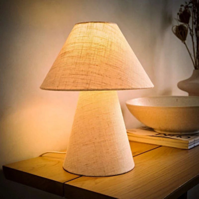Image of ValueLights ValueLights Gigi Natural Linen Full Fabric Tapered Lamp Shade Table Lamp with Bulb Natural One Size Unisex 5059406069178