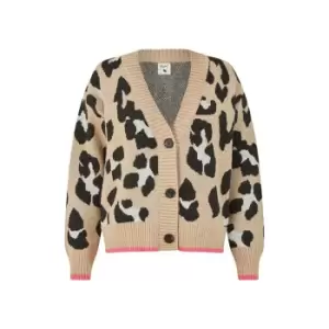 Image of Yumi Beige Oversize Animal Print Cardigan - Beige