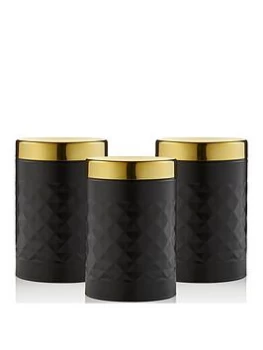 Image of Swan Gatsby Set Of 3 Diamond Pattern Canisters - Black