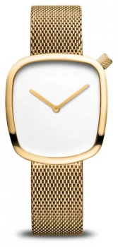 Image of Bering Classic Pebble Gold Mesh Bracelet White Dial Watch